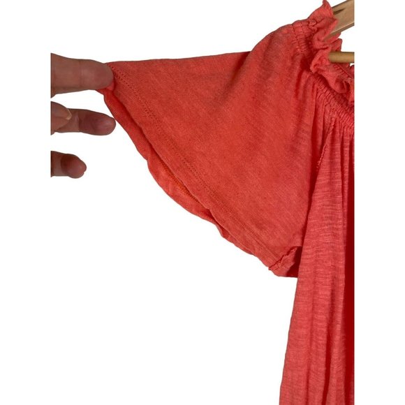 Free People Top Size XS Orange Linen Blend Flutter Sleeve Drawstring Neck EUC - Picture 3 of 14